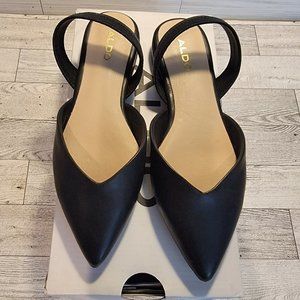 Aldo Black Leather Slingback Point Toe Flats Shoes Size 5M